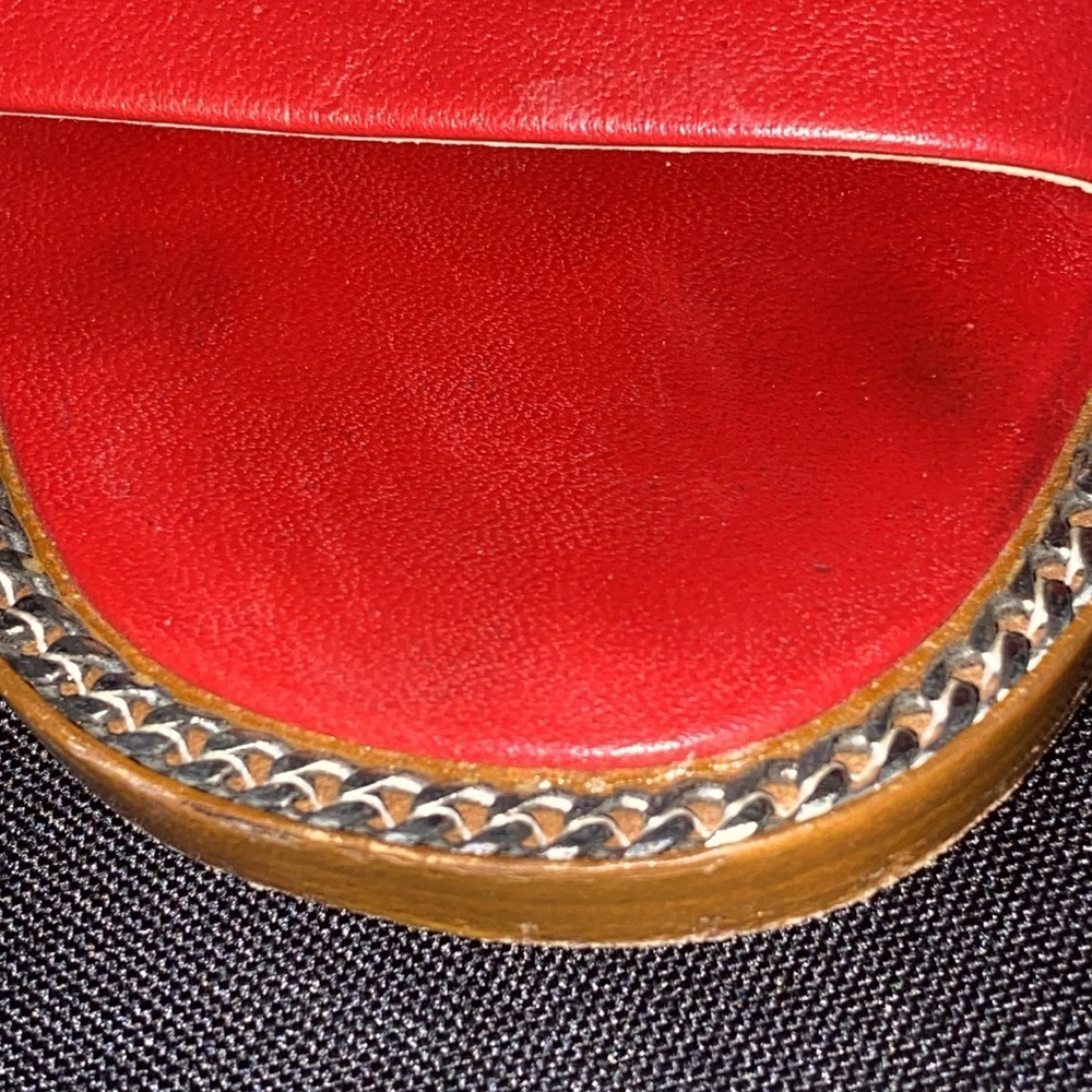 SCHUTZ WO SIZE 8/8.5(EU39) RED LEATHER STRAP SANDAL ANKLE TOE STRAP CHAIN ACCENT - Picture 11 of 14